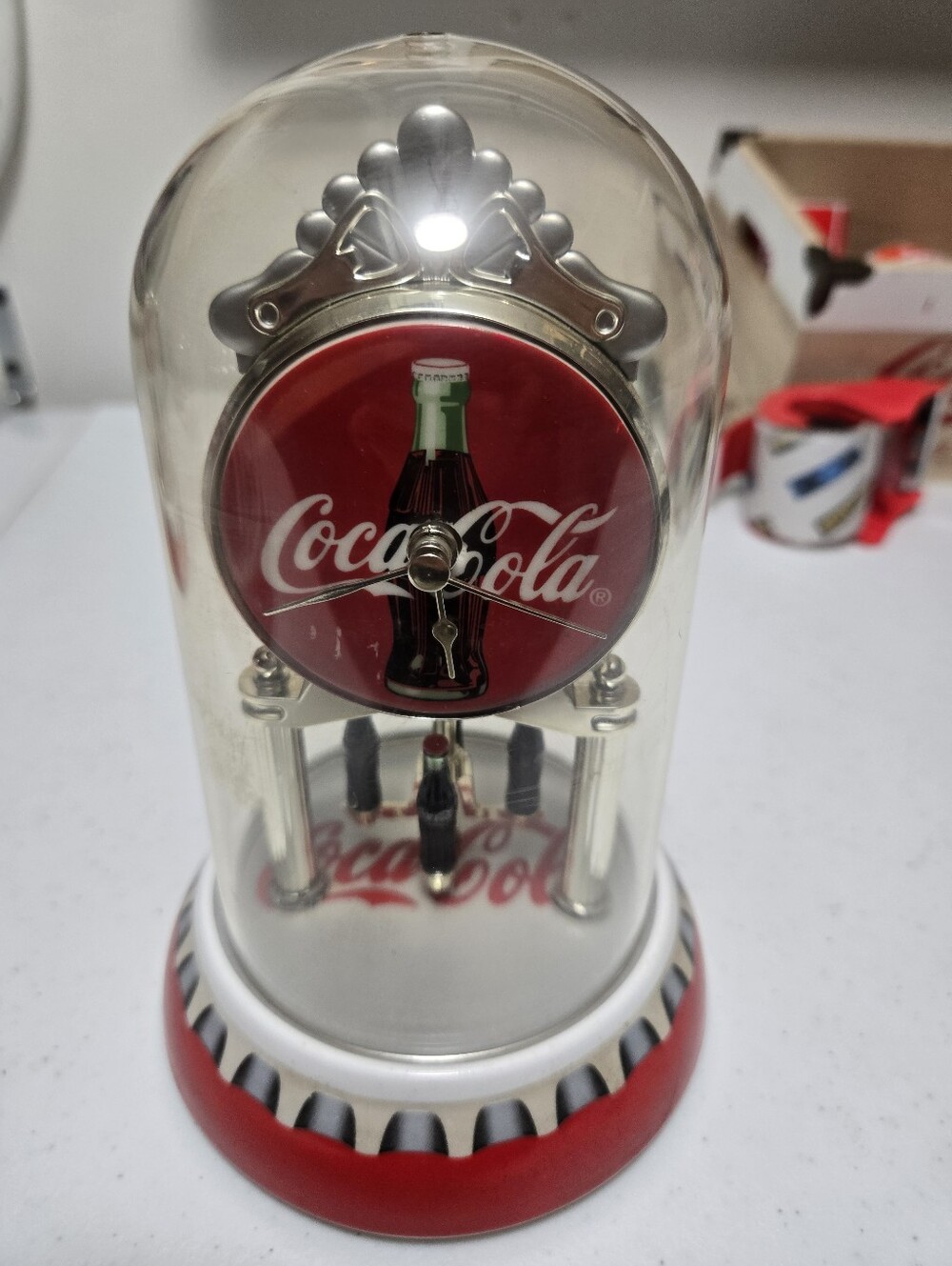 Collectible 7.5"H 2001 Coca-Cola Anniversary Pendulum Dome Clock Working Cond. - Picture 5 of 7